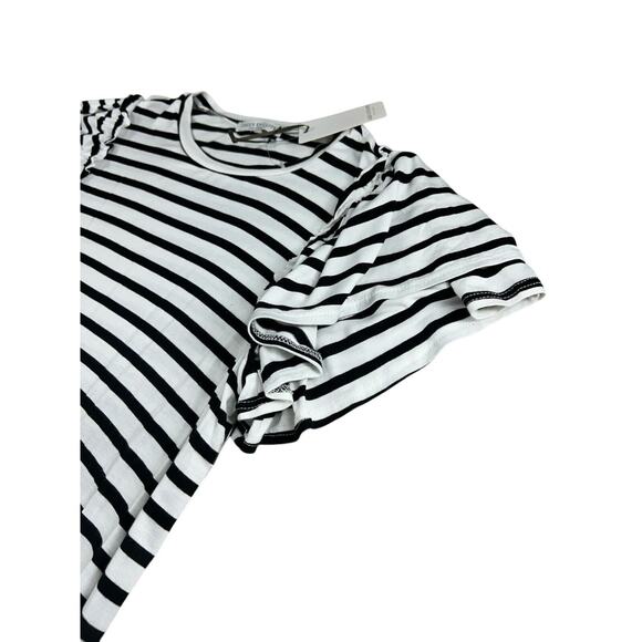 Green Envelope Black and White Striped Blouse Sz Small Flutter Short Sleeve Top - Picture 5 of 8